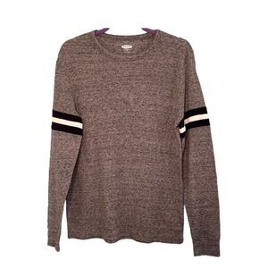 Old Navy Thermal Shirt Gray Black White Stripe Waffle Knit Crewneck M